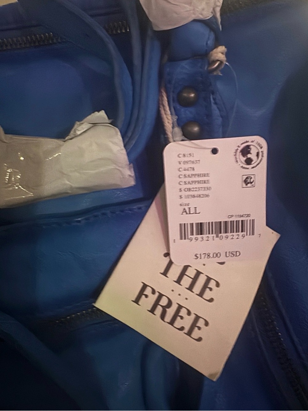 💙Free People Baby Emerson Tote NEW COLOR Sapphire Blue NWT 💙 w/FP gift receipt - Picture 5 of 6